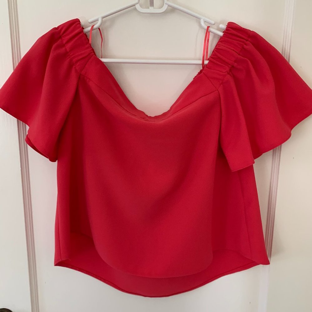 Top Shop XS crop top off the shoulder bright pink